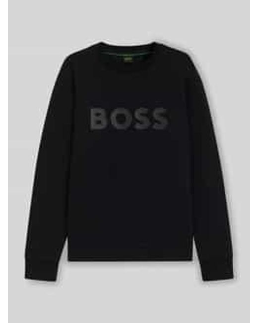 Boss Regular Fit Sweatshirt Van Katoenmix, Model 'Salbo' in het Black voor heren