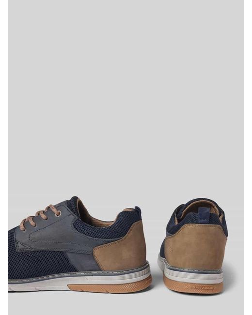 Tom Tailor Low Top Sneaker im Knitted Look mit hochwertigen Kunstleder-Applikationen in Blue für Herren