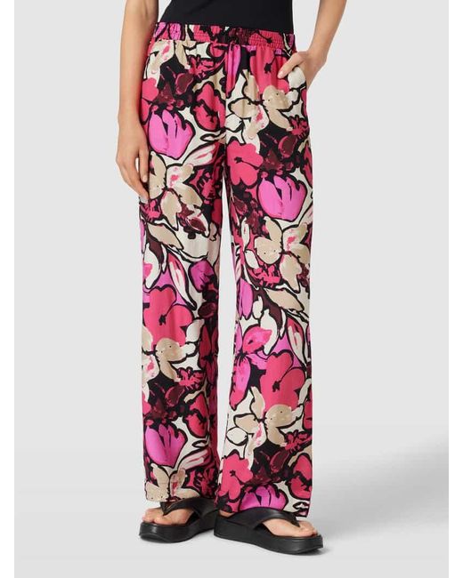 B.Young White Wide Leg Stoffhose mit floralem Allover-Print Modell 'Janina'
