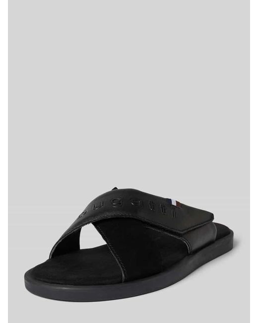 Bugatti Lederslides mit Label-Schriftzug Modell 'Derek' in Black für Herren