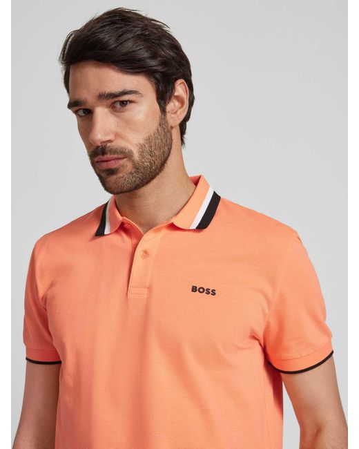 Boss Regular Fit Poloshirt Met Labelprint, Model 'Paddy' in het Orange voor heren