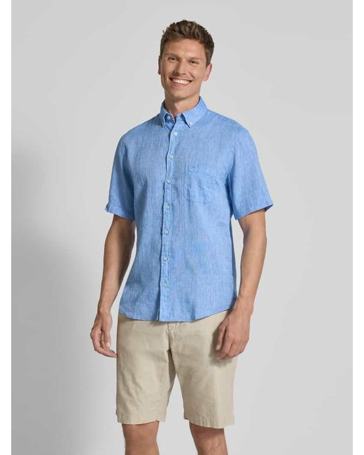 Fynch-Hatton Regular Fit Freizeithemd aus Leinen-Baumwoll-Mix in Blue für Herren