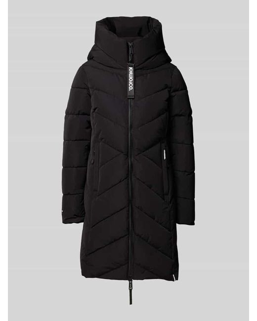Khujo Black Regular Fit Steppmantel mit Logo-Print Modell 'Darka'