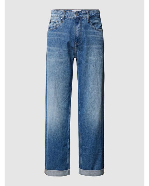 Calvin Klein Straight Fit Jeans Met Logodetail in het Blue voor heren