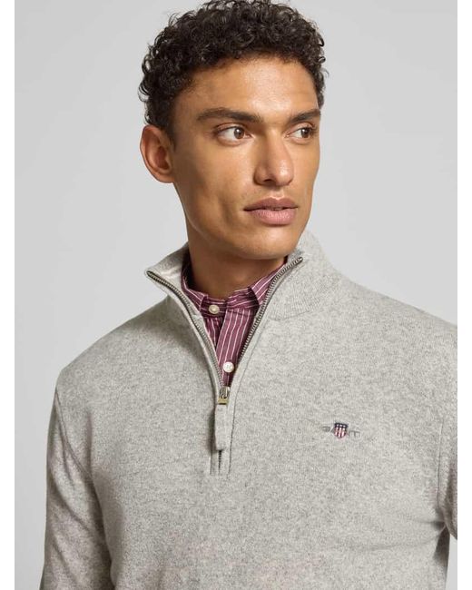 Gant Regular Fit Pullover mit Strick-Optik aus reiner Lammwolle in White für Herren