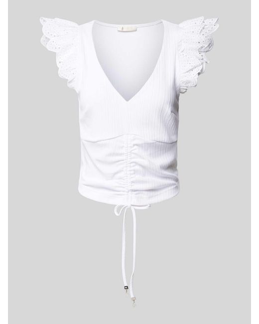 Guess White T-Shirt mit Rüschen Modell 'SANGALLO'