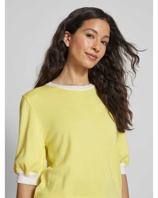 MORE&MORE Yellow Strickshirt mit Rundhalsausschnitt