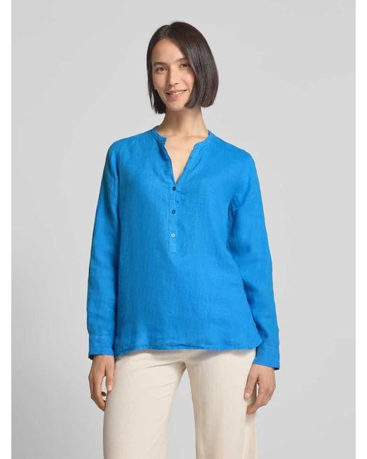Mos Mosh Blue Regular Fit Leinenbluse mit Tunikakragen Modell 'Danna'