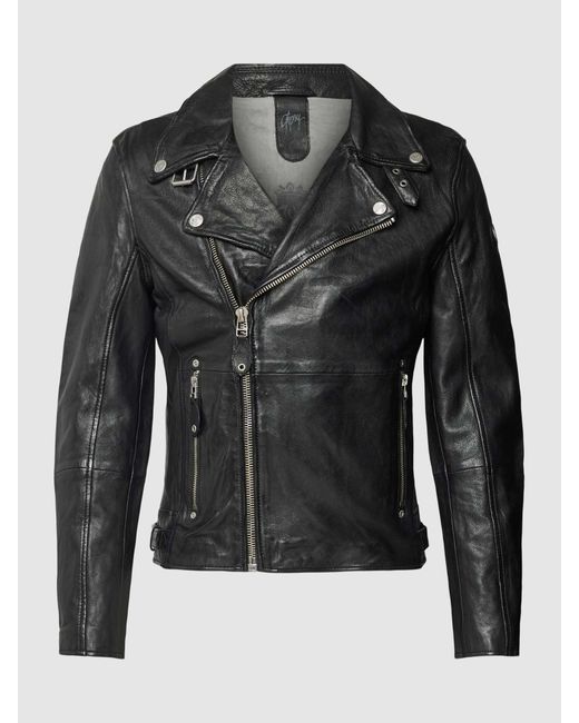 Gipsy Lederjacke mit Reißverschlusstaschen Modell 'Mavric' in Black für Herren