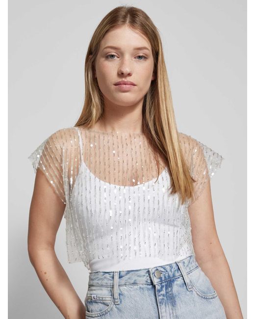 ONLY White Cropped T-Shirt aus transparentem Material Modell 'ESTRID'