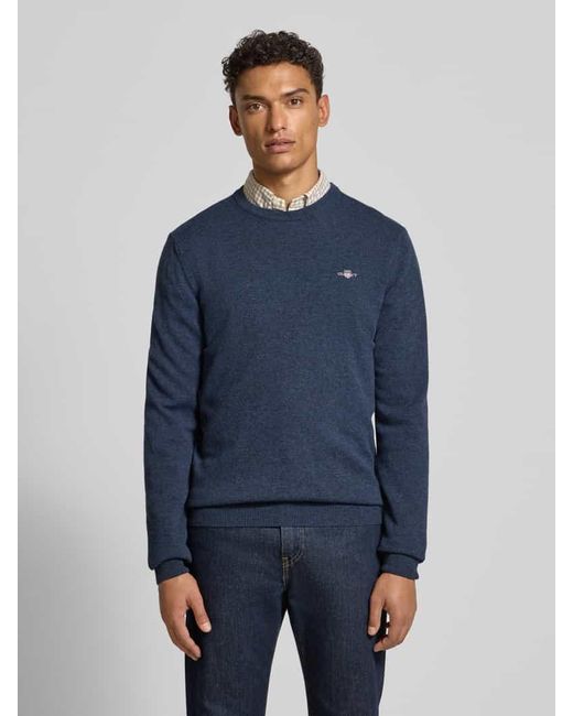 Gant Strickpullover aus reiner Lammwolle mit gerippten Abschlüssen in Blue für Herren