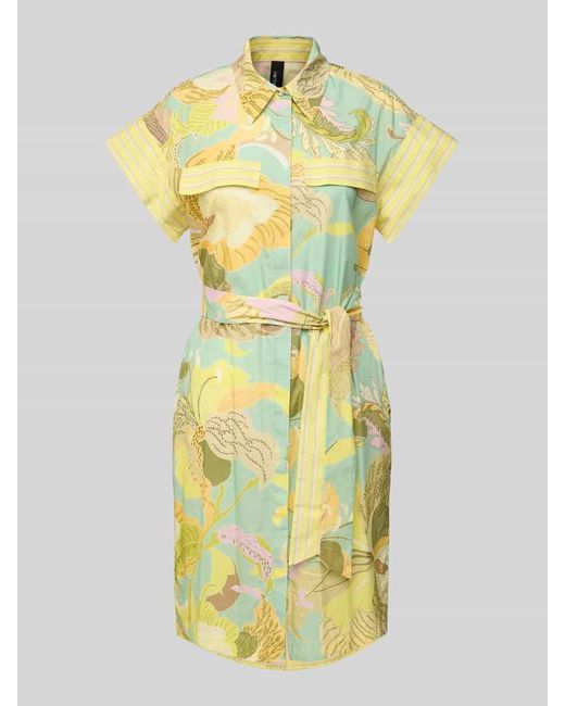 Marc Cain Yellow Knielanges Hemdblusenkleid aus Leinen-Mix mit Bindegürtel
