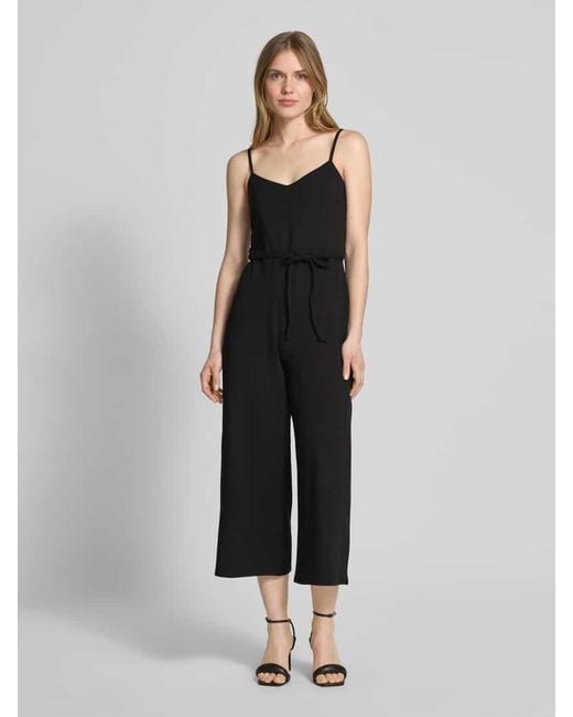 Jake*s Black Jumpsuit aus Viskose-Mix mit Spaghettiträgern und Bindegürtel