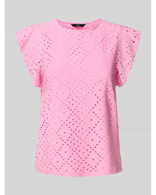 Vero Moda Pink Regular Fit T-Shirt mit Lochstickmuster Muster 'TASSA'