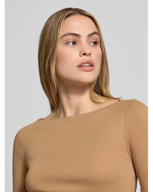 Ralph Lauren T-Shirt Met Geribde Boothals, Model 'Judy' in het Natural