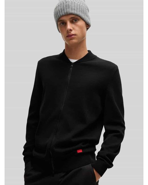 HUGO Regular Fit Strickjacke aus reiner Baumwolle Modell 'SAN JAQUE-C' in Black für Herren
