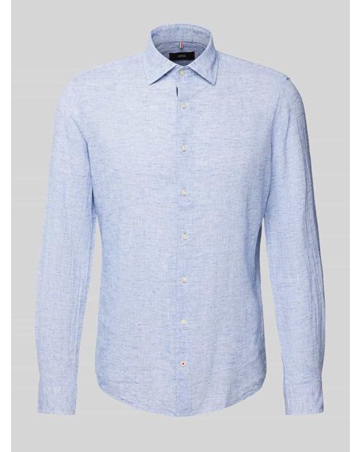 Cinque Slim Fit Leinenhemd mit Kentkragen Modell 'STEVEN' in Blue für Herren