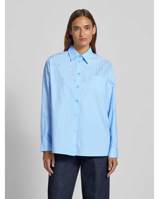 Liu Jo Blue Relaxed Fit Hemdbluse mit Lochstickerei