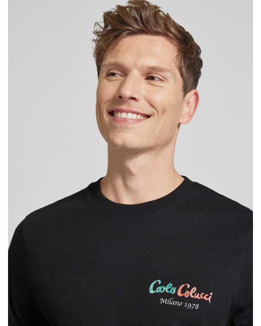 carlo colucci T-Shirt mit Label-Print in Black für Herren
