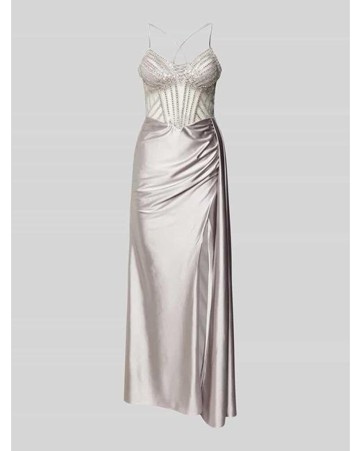Luxuar White Abendkleid mit Strasssteinbesatz