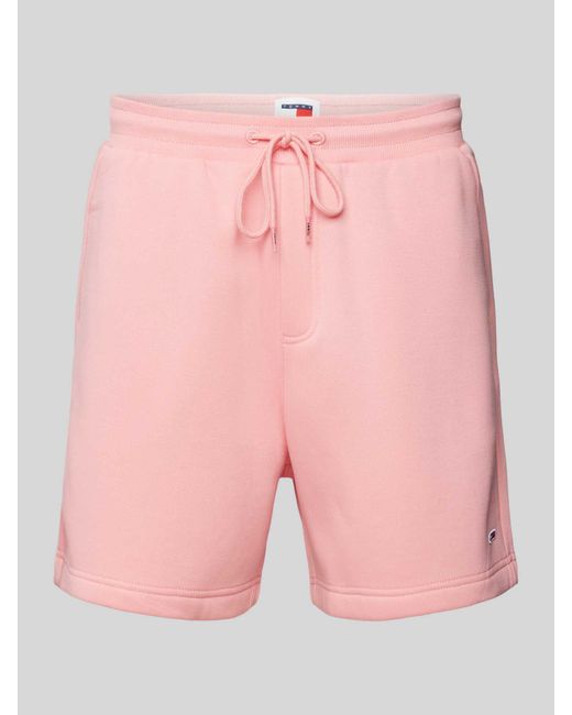 Tommy Hilfiger Regular Fit Sweatshorts mit Logo-Patch Modell 'BEACH' in Pink für Herren