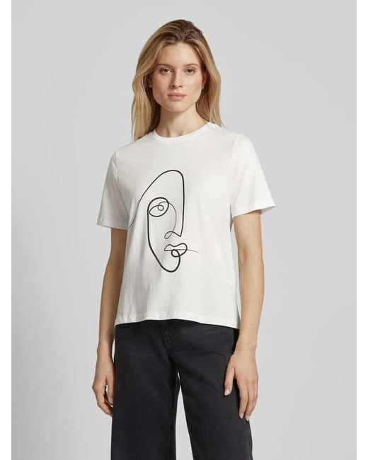 Vila White T-Shirt mit Motiv-Print Modell 'VISYBIL'