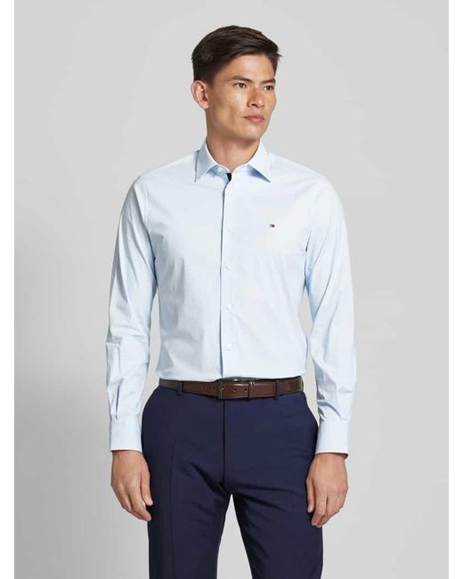 Tommy Hilfiger Regular Fit Business-Hemd Mit Logo-Stitching in Blue für Herren