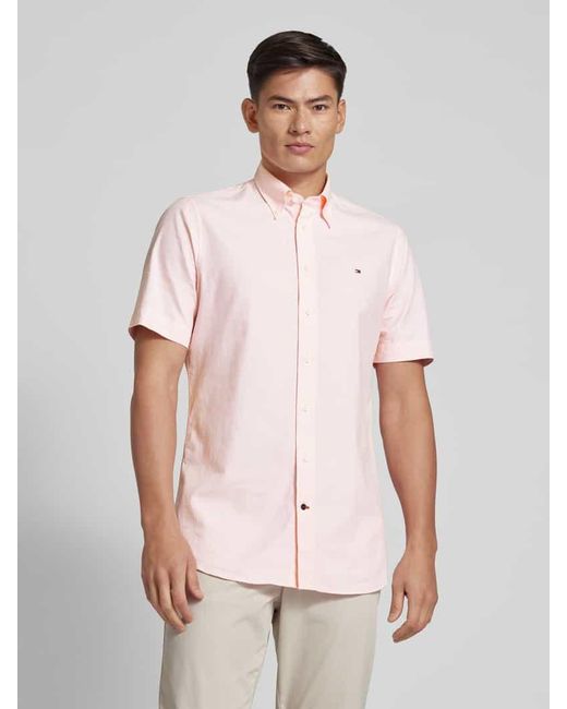Tommy Hilfiger Regular Fit Business-Hemd mit Label-Stitching in Pink für Herren