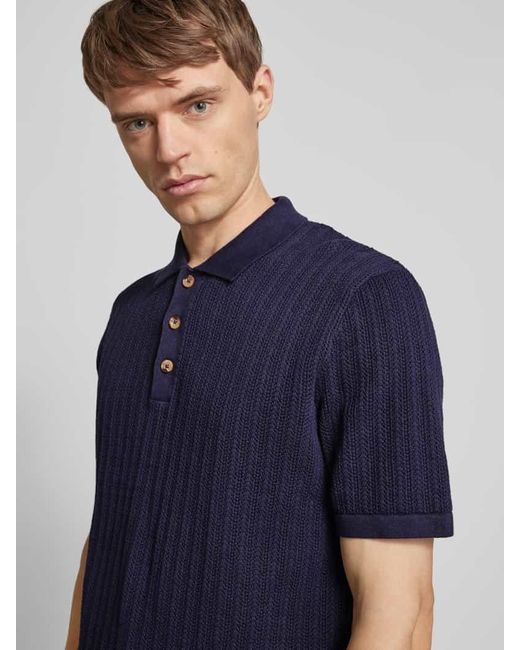 Only & Sons Regular Fit Poloshirt mit Lochstickerei Modell 'MOON' in Blue für Herren