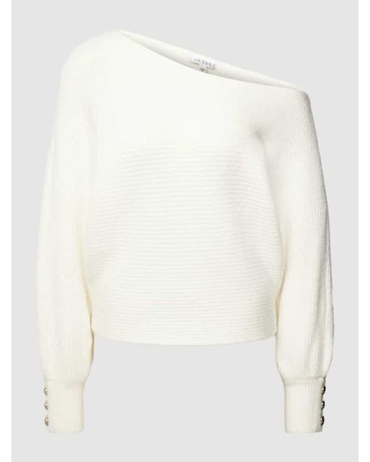 Guess White Strickpullover Im One-Shoulder-Design Modell 'Isadora'