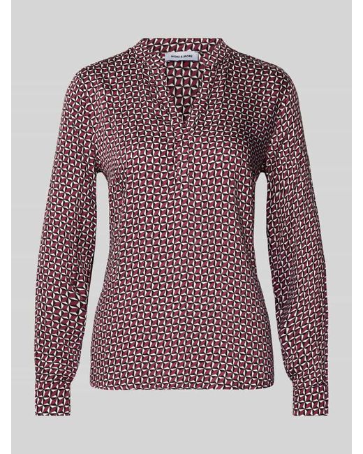 MORE&MORE Purple Slim Fit Bluse mit V-Ausschnitt