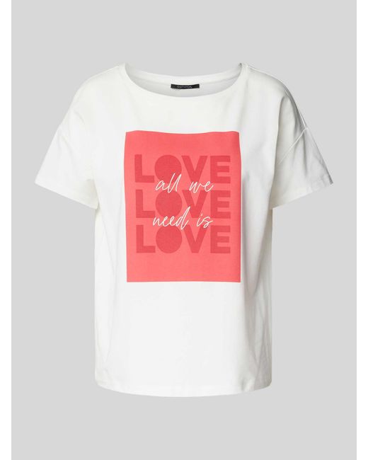 Comma, T-shirt Met Statementprint in het Multicolor