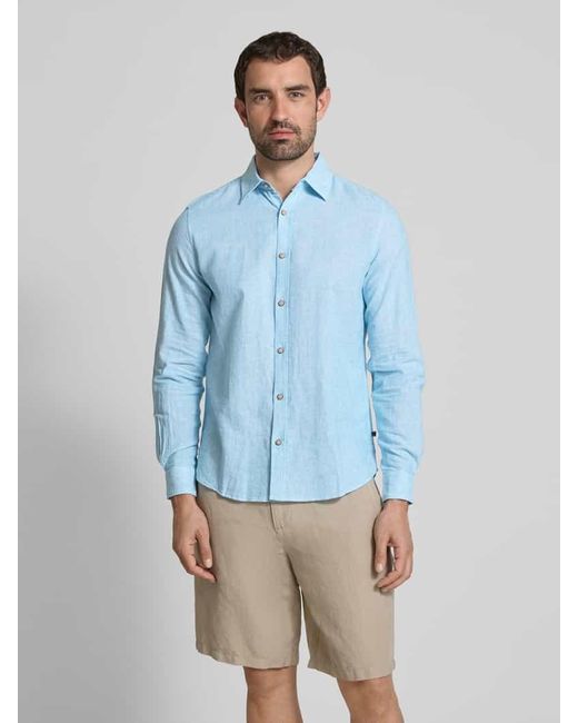 S.oliver Regular Fit Freizeithemd aus Leinen-Baumwoll-Mix in Blue für Herren