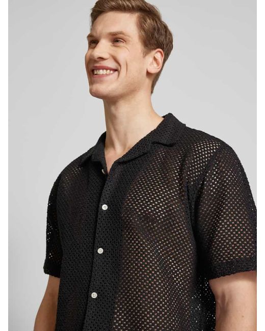 Redefined Rebel Regular Fit Freizeithemd mit Lochmuster Modell 'HARRY' in Black für Herren