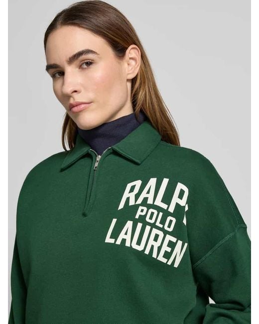 Polo Ralph Lauren Green Sweatshirt mit Label-Print und Reißverschluss