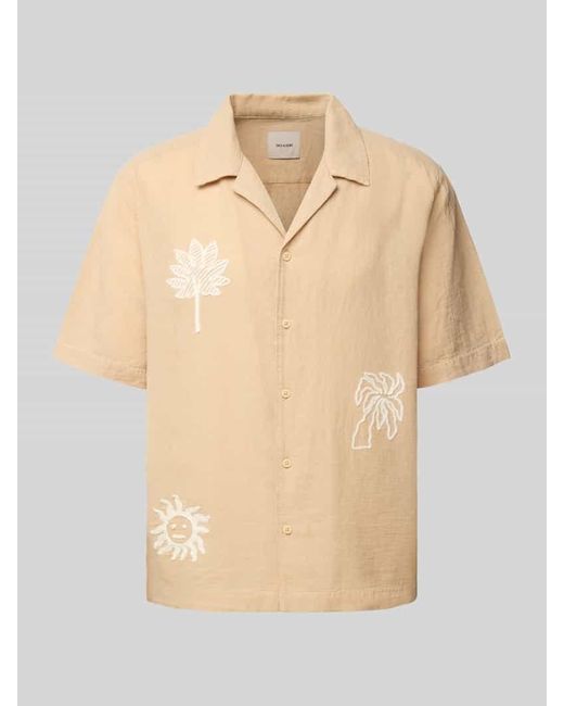 Only & Sons Regular Fit Leinenhemd mit Motiv-Stitching Modell 'CAIDENLY' in Natural für Herren