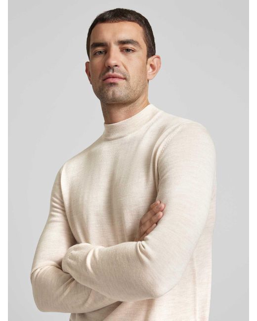 Joop! Gebreide Pullover Van Scheerwol Met Opstaande Kraag, Model 'Davide' in het Natural voor heren