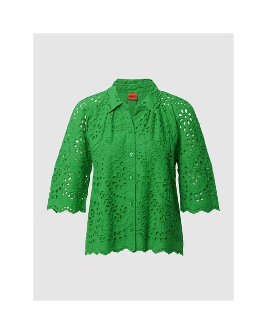 HUGO Kurzärmelige Bluse mit Lochstickereien Modell 'Eisha' in Grün | Lyst DE