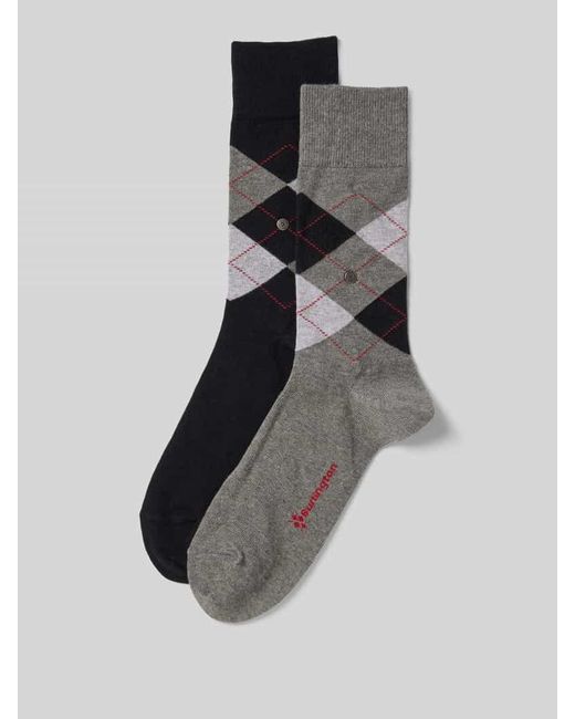 Burlington Socken mit Label-Applikation Modell 'Everyday Argyle' im 2er-Pack in Gray für Herren