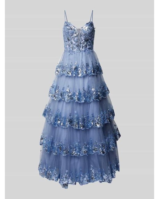 Luxuar Blue Abendkleid im Stufen-Look