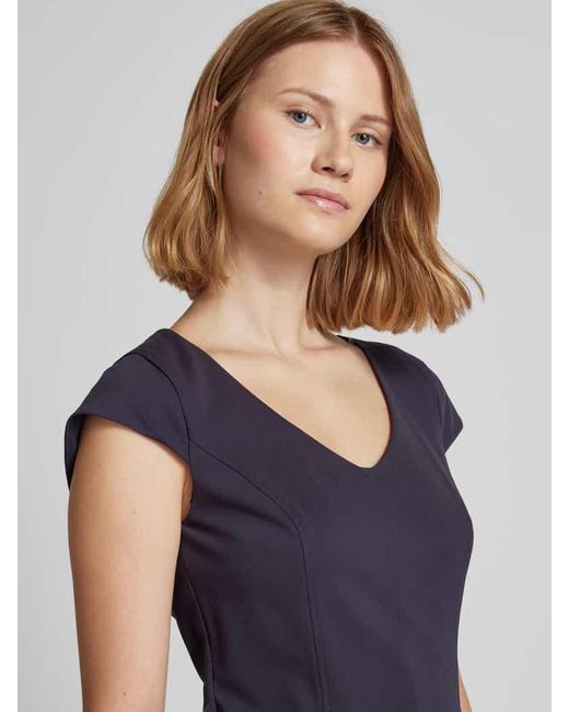 Comma, Blue Knielanges Kleid mit V-Ausschnitt