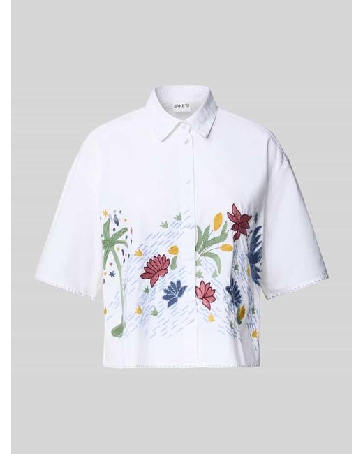 Jake*s White Hemdbluse mit Motiv-Stitching
