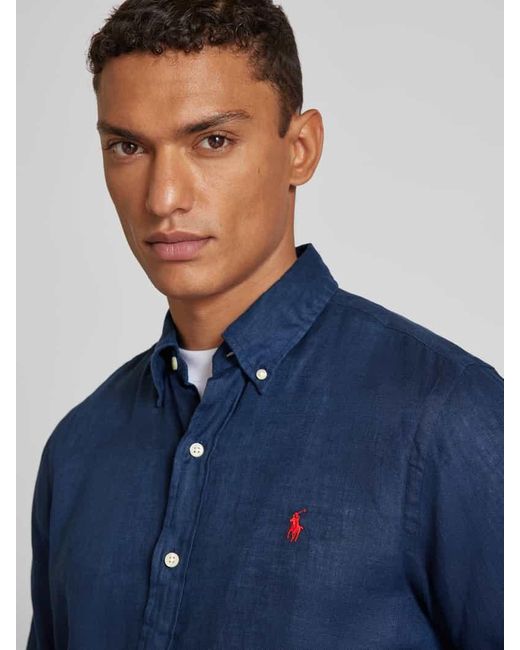 Polo Ralph Lauren Custom Fit Leinenhemd mit Label-Stitching in Blue für Herren