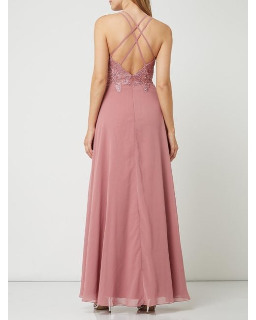 Luxuar Pink Abendkleid aus Mesh und Chiffon
