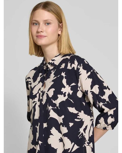 Comma, Blue Bluse aus Viskose mit 3/4-Arm und verdeckter Knopfleiste