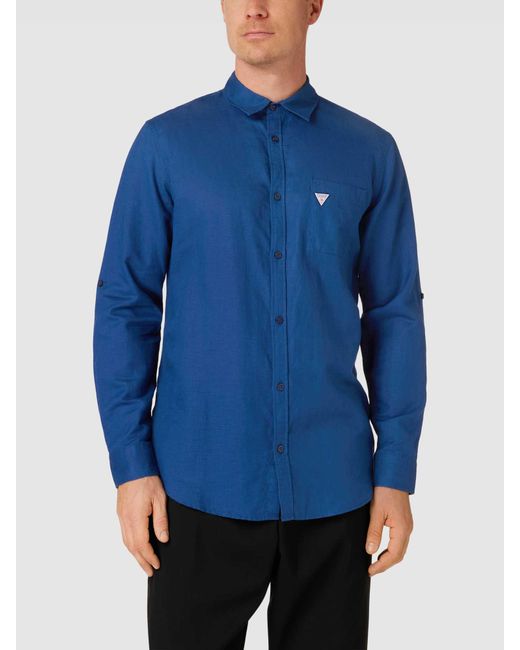 Guess Freizeithemd mit Label-Patch in Blue für Herren