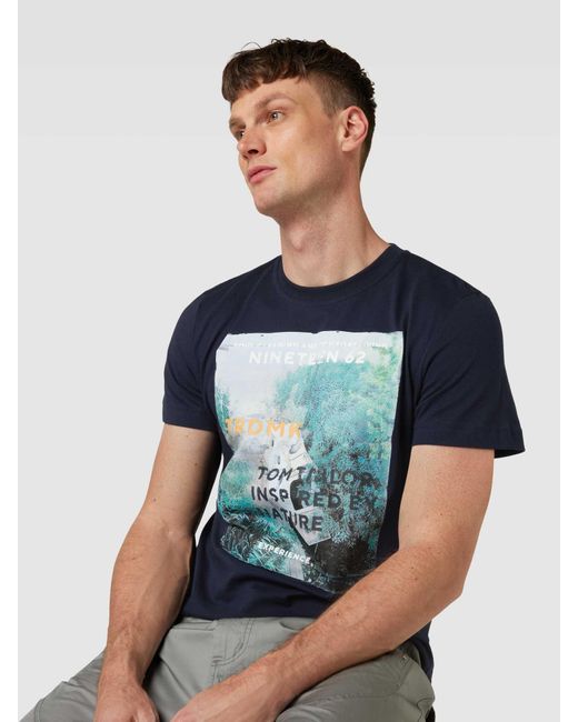 Tom Tailor T-Shirt mit Statement-Print Modell 'photoprint' in Blue für Herren