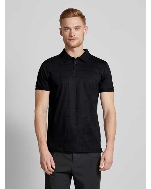 Joop! Slim Fit Poloshirt mit Allover-Muster Modell 'Phelan' in Black für Herren