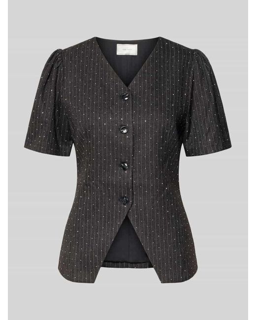 Neo Noir Black Slim Fit Bluse mit V-Ausschnitt und Puffärmeln Modell 'Jules'