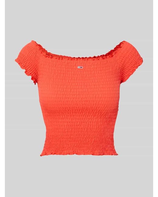 Tommy Hilfiger Red Slim Fit Crop Top mit gesmokten Einsätzen
